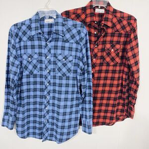 Wrangler Lot of 2 Western Plaid Flannel Shirts XL Long Sleeve Cowboy Pearl Snap
